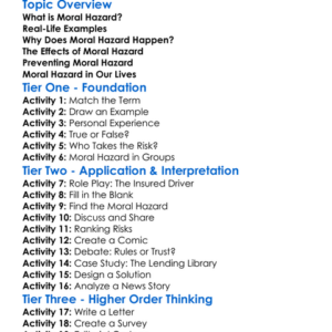 Moral Hazard Worksheet Activity Booklet