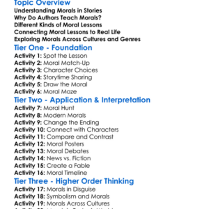 Moral Lessons In Literature Worksheet Activity Booklet