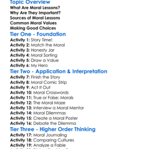 Moral Lessons Worksheet Activity Booklet