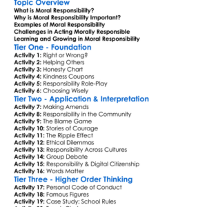 Moral Responsibility Worksheet Activity Booklet