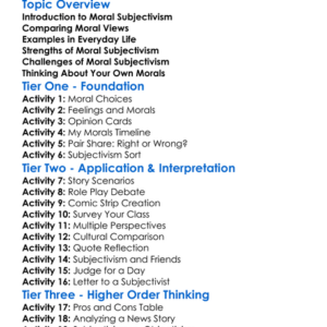 Moral Subjectivism Worksheet Activity Booklet