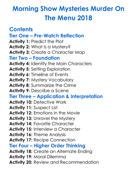 Morning Show Mysteries Murder On The Menu 2018 Worksheet Activity Booklet