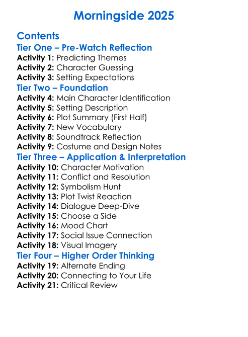 Morningside 2025 Worksheet Activity Booklet