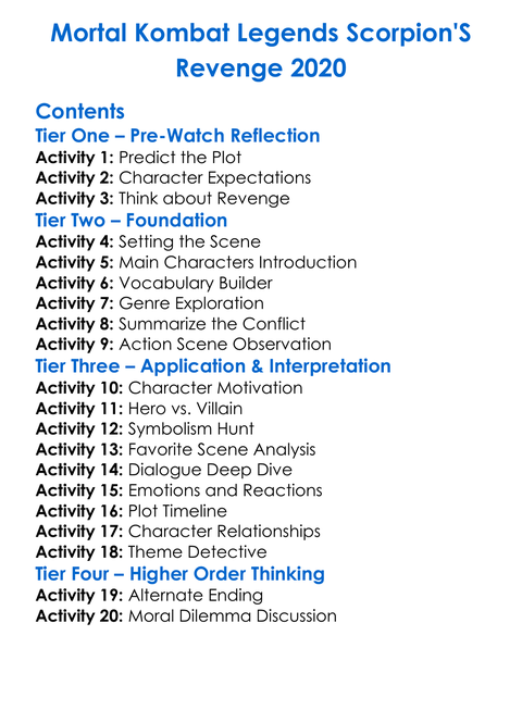 Mortal Kombat Legends Scorpions Revenge 2020 Worksheet Activity Booklet