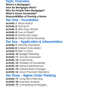 Mortgage And Home Ownership Worksheet Activity Booklet