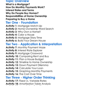 Mortgages And Home Ownership Worksheet Activity Booklet