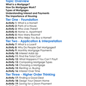 Mortgages And Housing Worksheet Activity Booklet