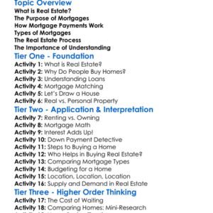 Mortgages And Real Estate Basics Worksheet Activity Booklet