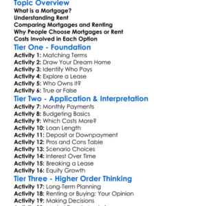 Mortgages And Rent Worksheet Activity Booklet