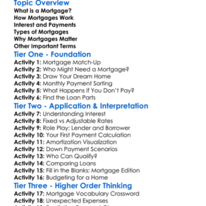 Mortgages Worksheet Activity Booklet