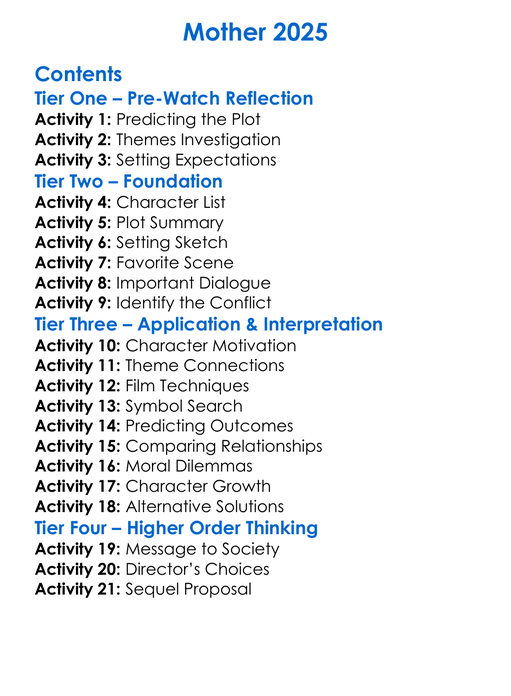Mother 2025 Worksheet Activity Booklet