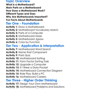 Motherboards Worksheet Activity Booklet
