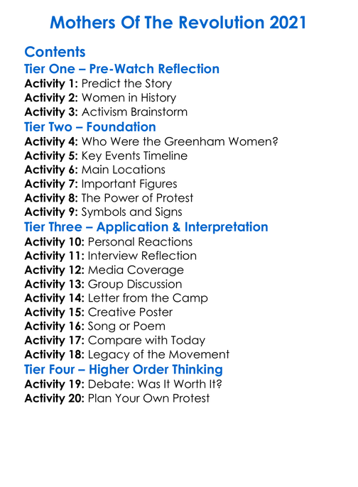 Mothers Of The Revolution 2021 Worksheet Activity Booklet