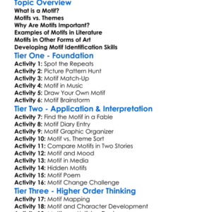 Motif Identification Worksheet Activity Booklet