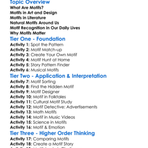 Motif Recognition Worksheet Activity Booklet