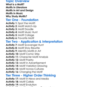 Motif Worksheet Activity Booklet