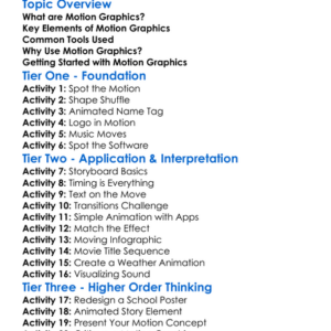 Motion Graphics Basics Worksheet Activity Booklet