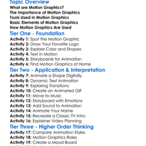 Motion Graphics Introduction Worksheet Activity Booklet