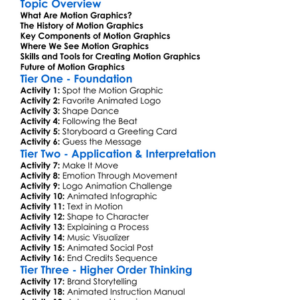 Motion Graphics Worksheet Activity Booklet