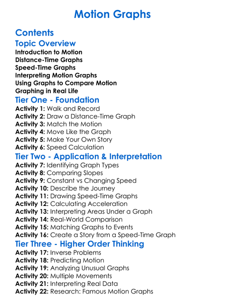 Motion Graphs Worksheet Activity Booklet