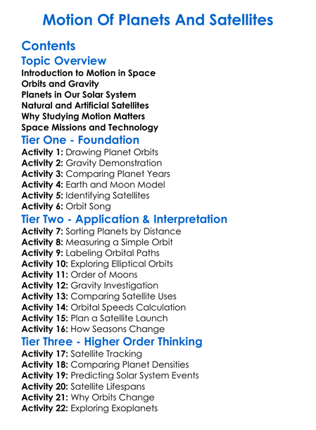 Motion Of Planets And Satellites Worksheet Activity Booklet
