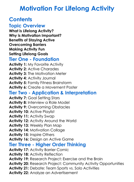 Motivation For Lifelong Activity Worksheet Activity Booklet