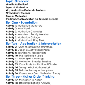 Motivation In Business Worksheet Activity Booklet