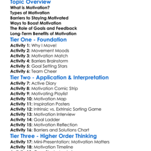 Motivation In Physical Activity Worksheet Activity Booklet