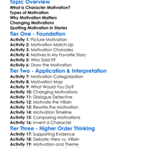 Motivation Of Characters Worksheet Activity Booklet