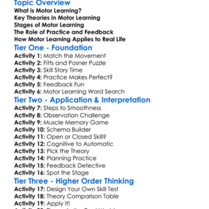 Motor Learning Theories Worksheet Activity Booklet