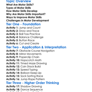 Motor Skills Development Worksheet Activity Booklet