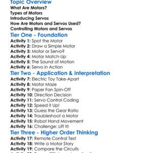 Motors And Servos Worksheet Activity Booklet