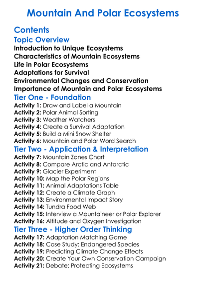 Mountain And Polar Ecosystems Worksheet Activity Booklet
