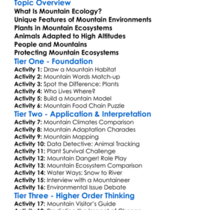 Mountain Ecology Worksheet Activity Booklet