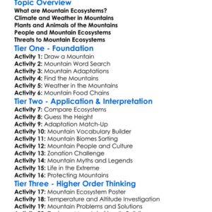 Mountain Ecosystems Worksheet Activity Booklet