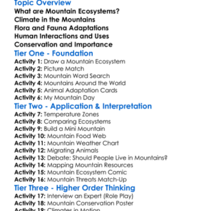 Mountain Ecosystems Worksheet Activity Booklet
