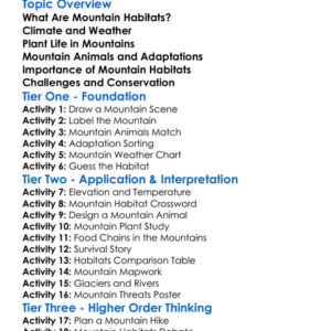 Mountain Habitats Worksheet Activity Booklet