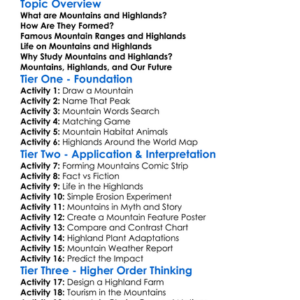 Mountains And Highlands Worksheet Activity Booklet