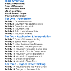Mountains And Mountain Formation Worksheet Activity Booklet