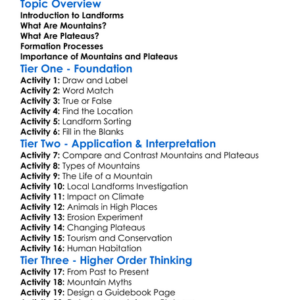 Mountains And Plateaus Worksheet Activity Booklet