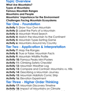 Mountains Of The World Worksheet Activity Booklet