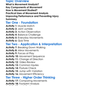 Movement Analysis Worksheet Activity Booklet