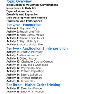 Movement Combinations Worksheet Activity Booklet