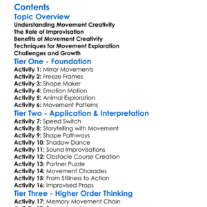 Movement Creativity And Improvisation Worksheet Activity Booklet