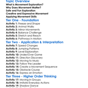 Movement Exploration Worksheet Activity Booklet
