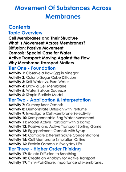 Movement Of Substances Across Membranes Worksheet Activity Booklet