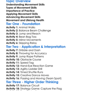 Movement Skills Worksheet Activity Booklet