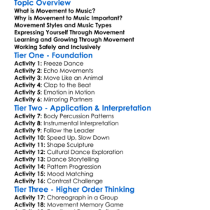 Movement To Music Worksheet Activity Booklet