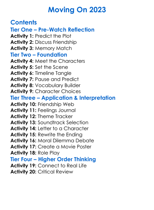 Moving On 2023 Worksheet Activity Booklet