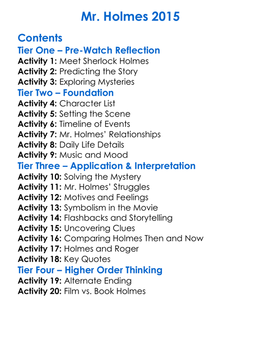 Mr Holmes 2015 Worksheet Activity Booklet